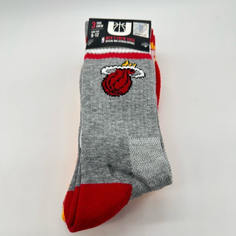 Miami Heat Socks‎ Mens 6-12 Multicolor 3 Pair Logo Crew Socks NBA Basketball NEW